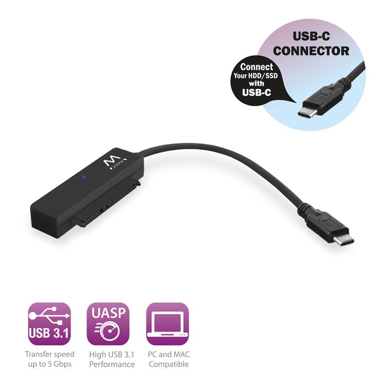 Ewent EW7075 kabeladapter/verloopstukje USB 3.1 Gen1 Type-C SATA Zwart