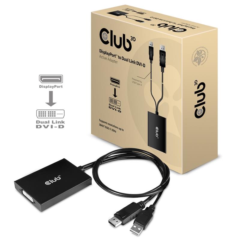CLUB3D cac-1010 Displayport/usb DVI-I Daul link Zwart, Wit
