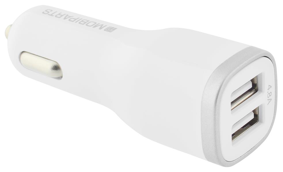 Mobiparts Car Charger Dual USB 4.8A + Micro USB Cable White