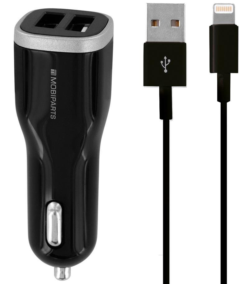 Mobiparts Car Charger Dual USB 2.4A + Lightning Cable Black