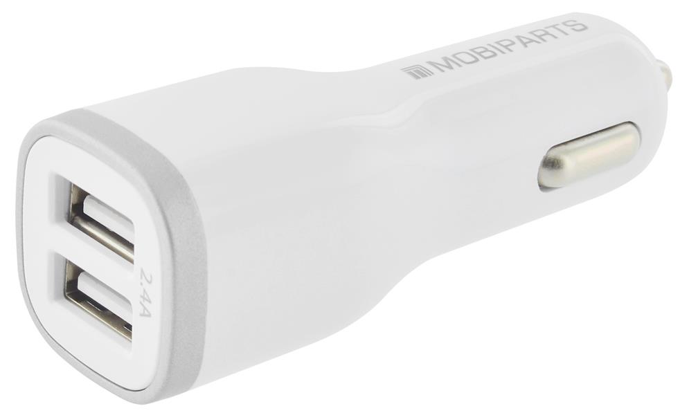 Mobiparts Car Charger Dual USB 2.4A + Lightning Cable White