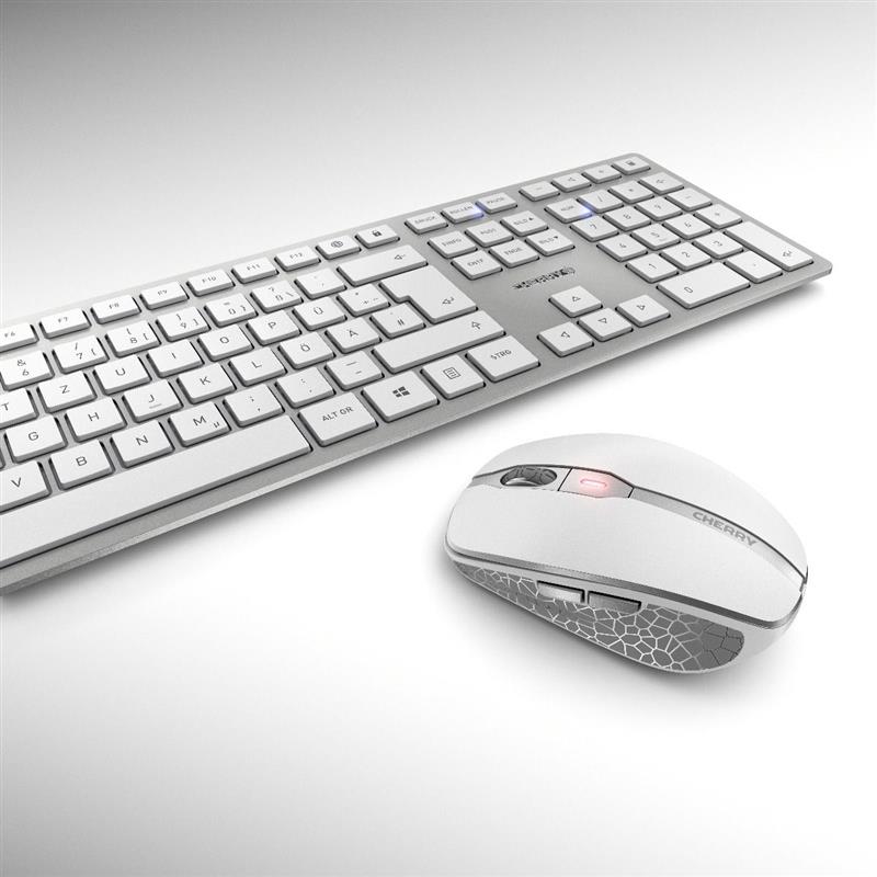 CHERRY DW 9000 SLIM toetsenbord RF Wireless + Bluetooth Amerikaans Engels Zilver, Wit