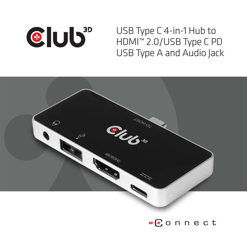 CLUB3D csv-1591 Docking USB 3.2 Gen 1 (3.1 Gen 1) Type-C Zwart, Chroom