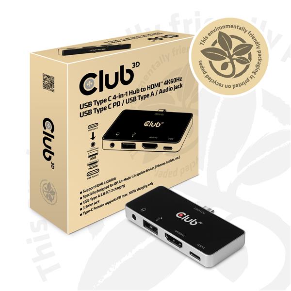 CLUB3D csv-1591 Docking USB 3.2 Gen 1 (3.1 Gen 1) Type-C Zwart, Chroom