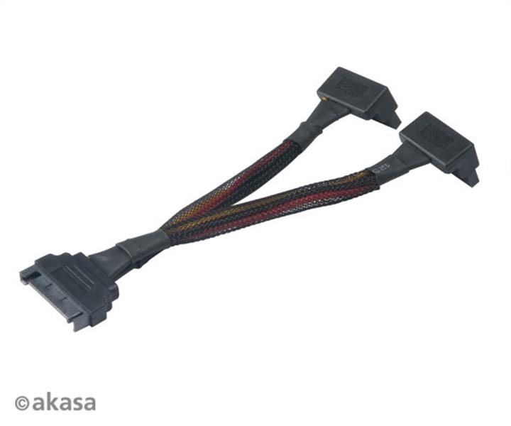 Akasa sata power splitter 15pin male to 2 x 15pin female sataright angle connectors with securing latch *SATAM *SATAF