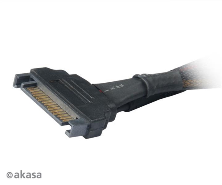 Akasa sata power splitter 15pin male to 2 x 15pin female sataright angle connectors with securing latch *SATAM *SATAF