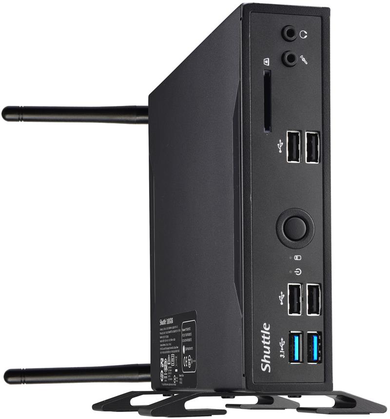 Shuttle XPC slim Barebone DS10U, Celeron 4205U, 1xHDMI,1xDP,1x VGA, 2x LAN,1xCOM, 8x USB, ventilatorloos , 24/7 permanent gebruik