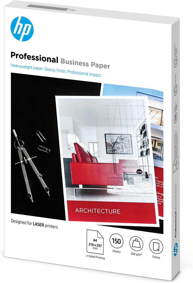 HP Professional Laser Glossy FSC Paper 200 gsm-150 sht/A4/210 x 297 mm papier voor inkjetprinter A4 (210x297 mm) Glans 150 vel Wit