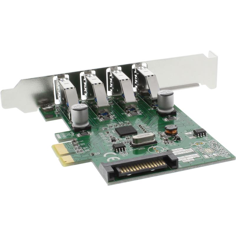InLine USB 3 0 4 Port Host Controller PCIe incl Low Profile Bracket and 4 Pin Aux Power