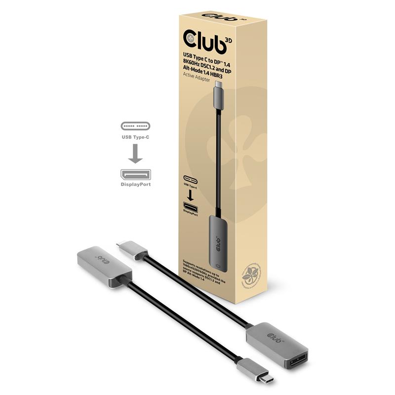 CLUB3D CAC-1567 kabeladapter/verloopstukje USB Type C DisplayPort Zwart, Zilver