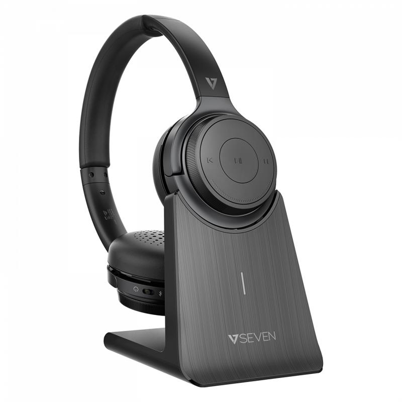 V7 HB600S hoofdtelefoon/headset Draadloos Hoofdband Oproepen/muziek USB Type-C Bluetooth Oplaadhouder Zwart