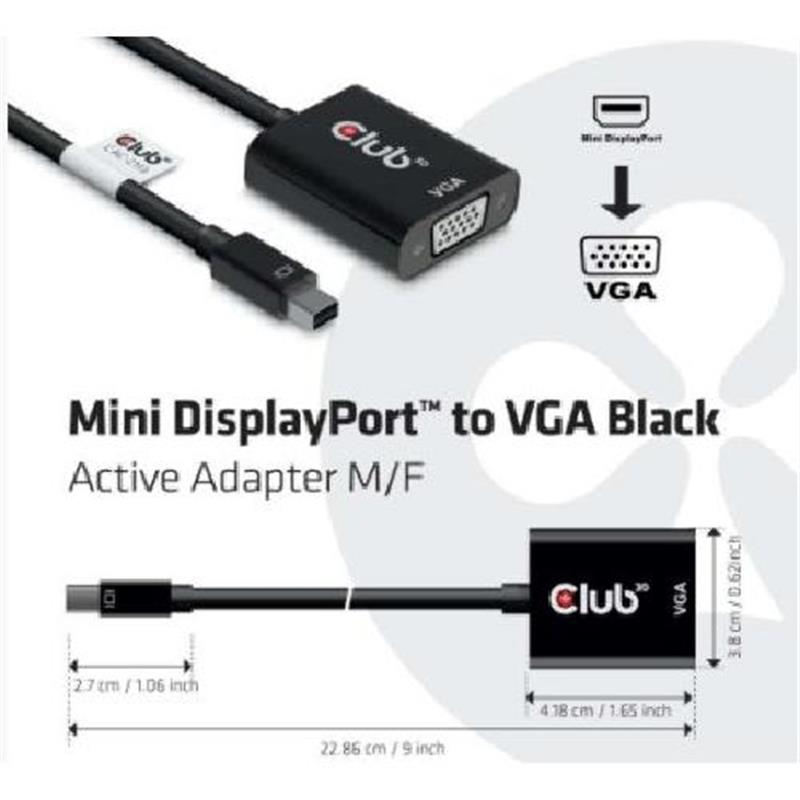 CLUB3D MiniDisplayPort™ to VGA Black Active Adapter M/F