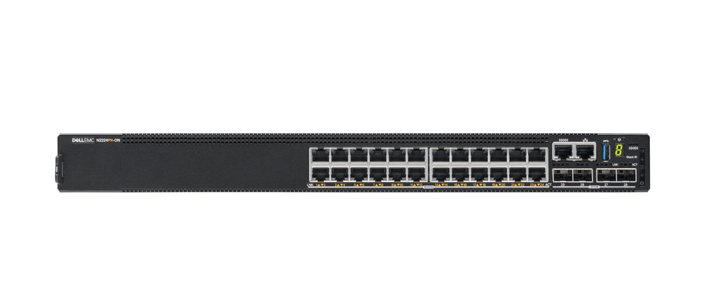 Powerswitch N2224PX-ON 24x1 2 5G PoE 30W 60W 4x25G 2x40G Stacking 1xAC PSU IO PS airflow OS6