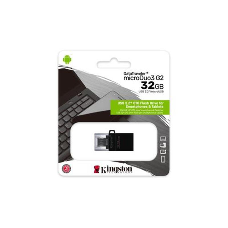 Kingston Technology DataTraveler microDuo3 G2 USB flash drive 32 GB USB Type-A / Micro-USB 3.2 Gen 1 (3.1 Gen 1) Zwart