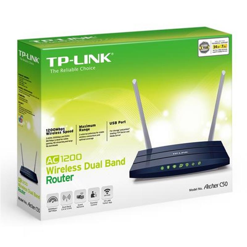 TP-LINK Archer C50 draadloze router Dual-band (2.4 GHz / 5 GHz) Fast Ethernet Wit