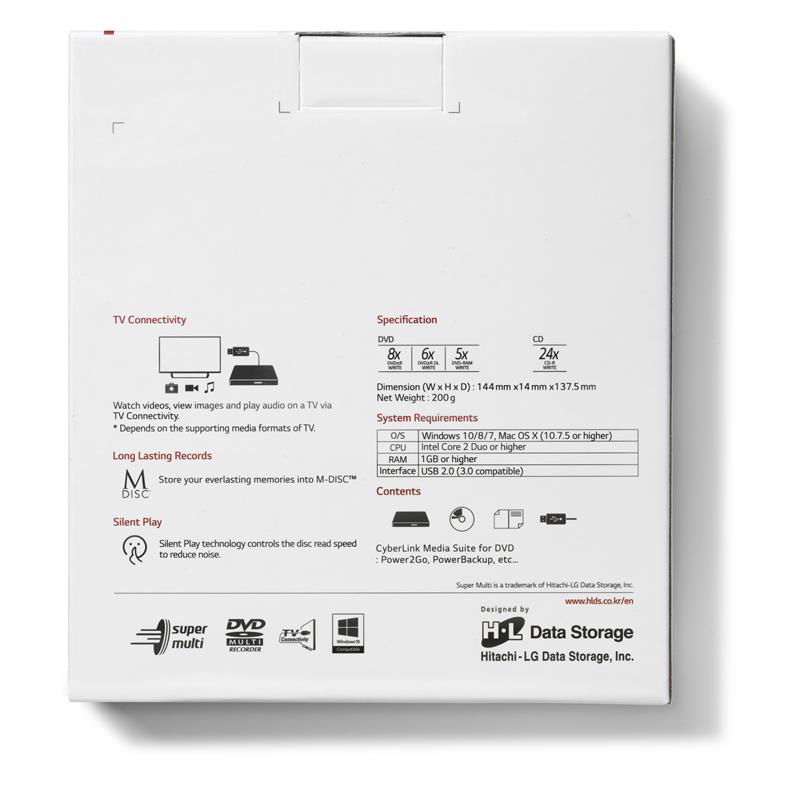 Hitachi-LG Slim Portable DVD-Writer optisch schijfstation DVD±RW Zwart