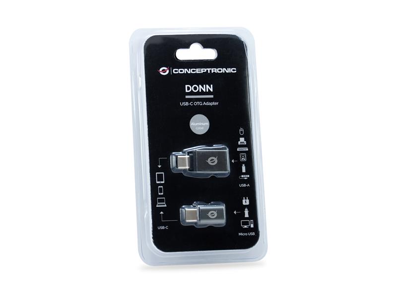 Conceptronic DONN04G tussenstuk voor kabels USB 3.1 Gen 1 Type-C, USB 2.0 Type-C USB 3.1 Gen 1 Type-A, USB 2.0 Micro Zwart