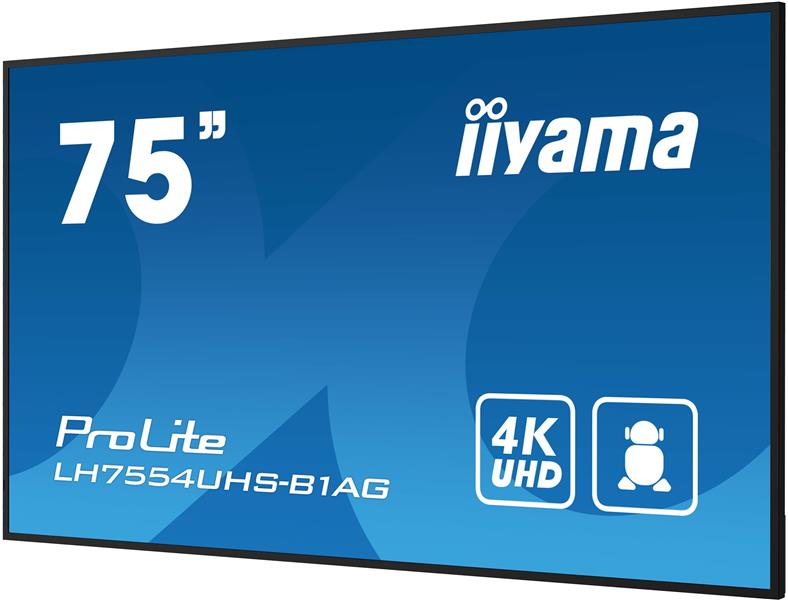 iiyama LH7554UHS-B1AG beeldkrant Digitale signage flatscreen 190,5 cm (75"") LCD Wifi 500 cd/m² 4K Ultra HD Zwart Type processor Android 11 24/7