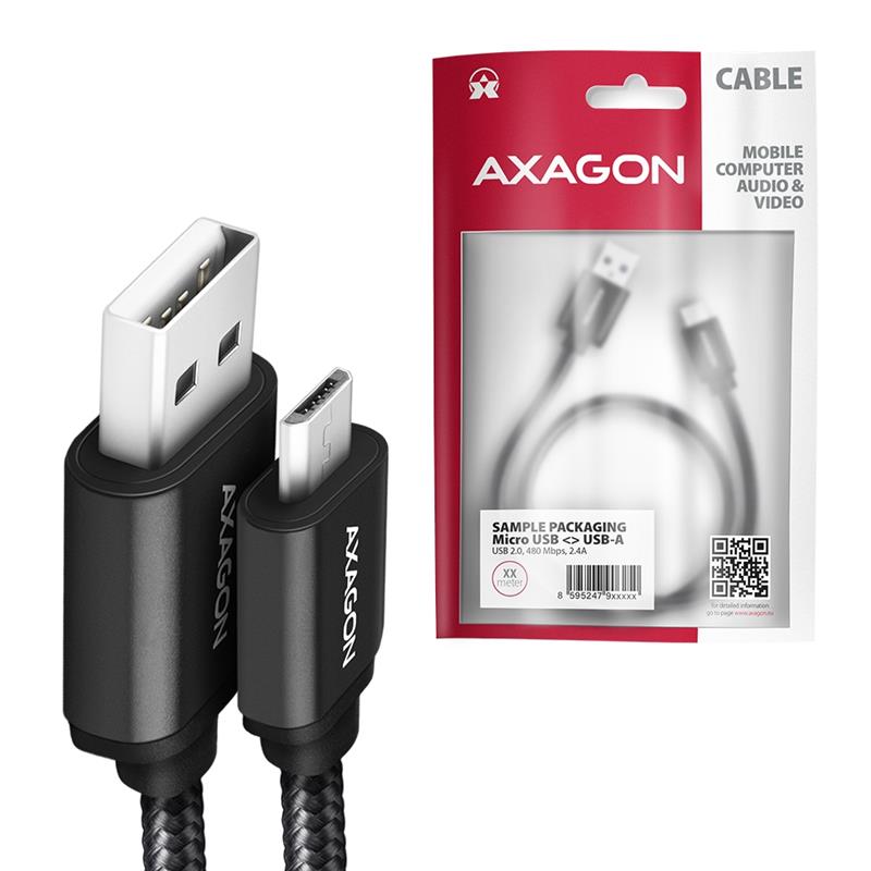 Axagon BUMM-AM15AB USB-kabel USB 2.0 1,5 m Micro-USB B USB A Zwart