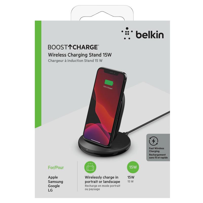 Belkin BOOST?CHARGE Qi Draadloze oplader stand - 15W - Zwart