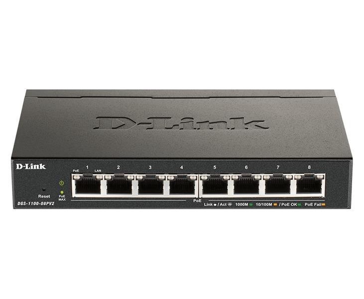 D-Link DGS-1100-08PV2 Managed L2/L3 Gigabit Ethernet (10/100/1000) Power over Ethernet (PoE) Zwart