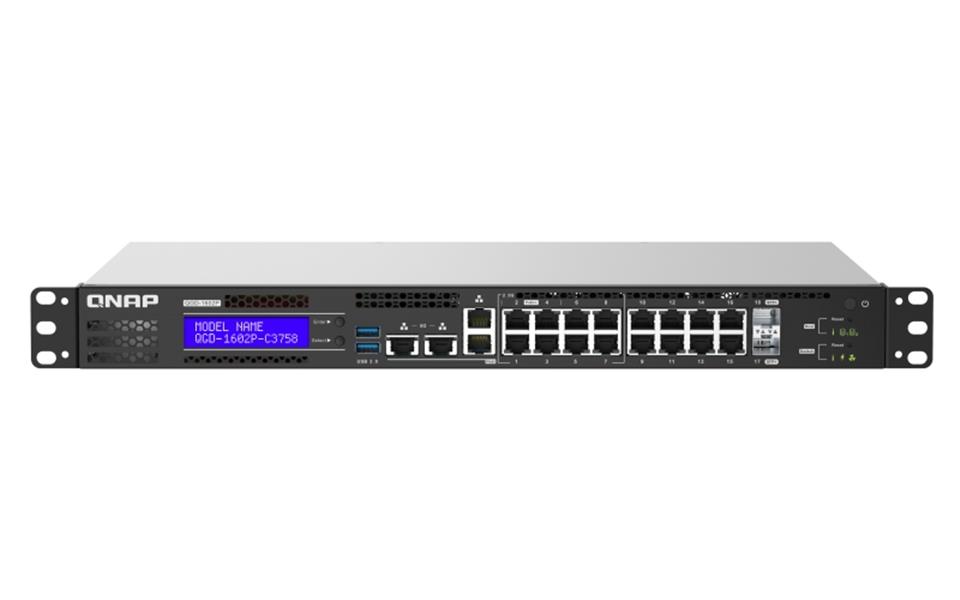 QNAP QGD-1602P Managed L2 Gigabit Ethernet (10/100/1000) Power over Ethernet (PoE) 1U Zwart, Grijs