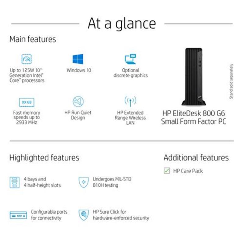 HP EliteDesk 800 G6 (8YM57AV) i5-10500 Small Desktop Intel® 10de generatie Core™ i5 8 GB DDR4-SDRAM 256 GB SSD Windows 10 Pro Mini PC Zwart