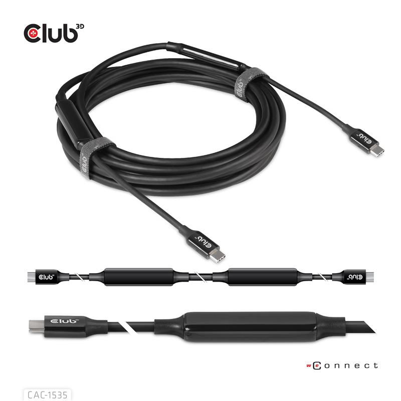 CLUB3D USB 3.2 Gen2 Type C naar C Actieve Bi-directionele Kabel 8K60Hz (alt modus) M/M 5m/16.4ft