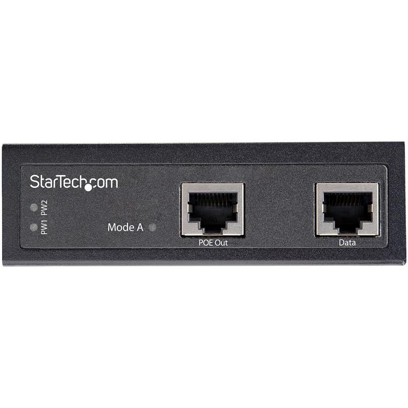 StarTech.com Industrial Gigabit Ethernet PoE Injector 30W 802.3at PoE+ Midspan 48V-56VDC DIN Rail Power Over Ethernet Injector Adapter -40°C to +75°C 