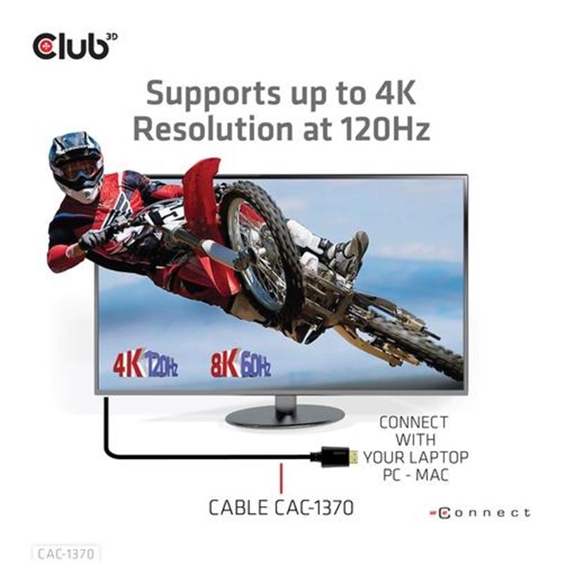 CLUB3D Ultra High Speed ??HDMI™2.1 gecertificeerde kabel 4K120Hz, 144Hz 48Gbps M/V 1.5M