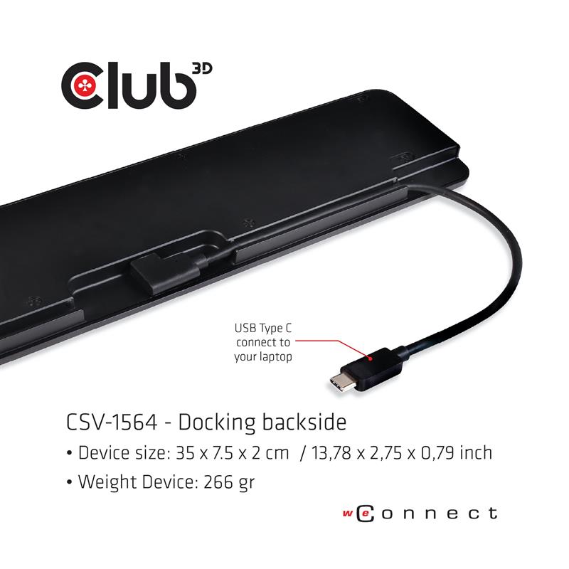 CLUB3D UNIVERSEEL Docking station USB Type C 3.2 Gen1 Triple Display Dynamic PD oplaad + 100W PD charger