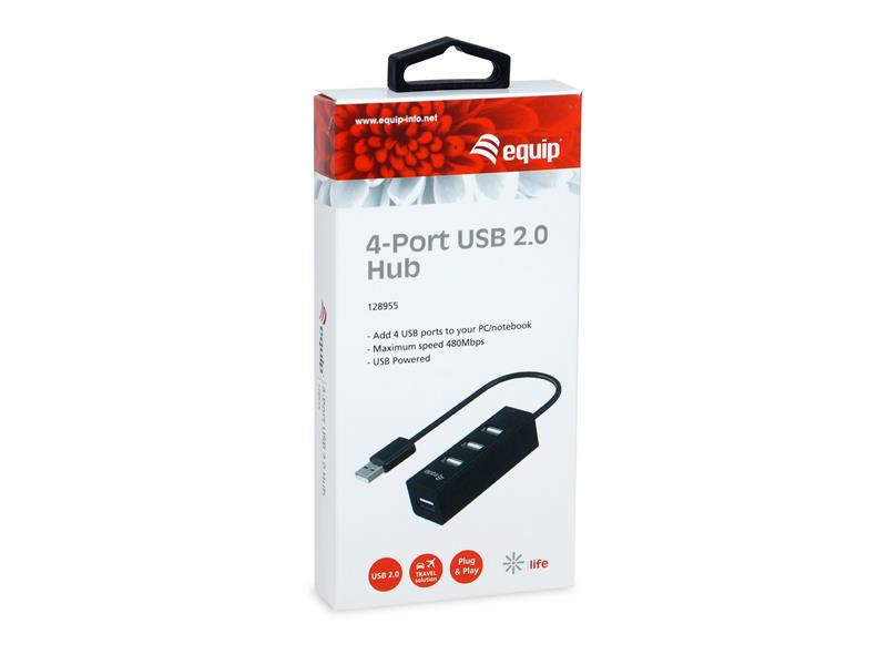 Equip 128955 interface hub USB 2.0 480 Mbit/s Zwart