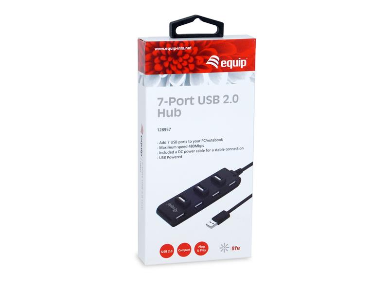 Equip 128957 interface hub USB 2.0 480 Mbit/s Zwart