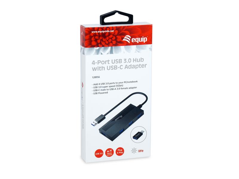 Equip 128956 interface hub USB 3.2 Gen 1 (3.1 Gen 1) Type-A 5000 Mbit/s Zwart