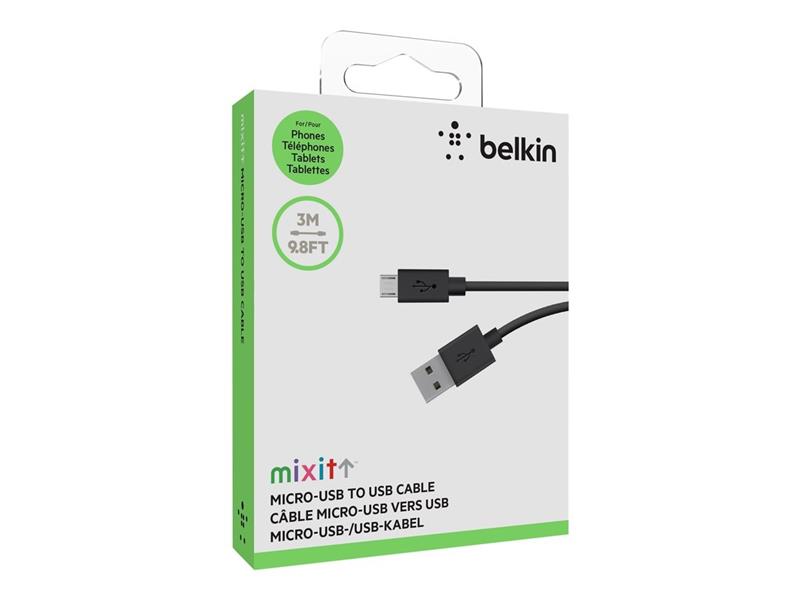 Belkin Micro-USB to USB ChargeSync USB-kabel 3 m USB 2.0 USB A Micro-USB B Zwart