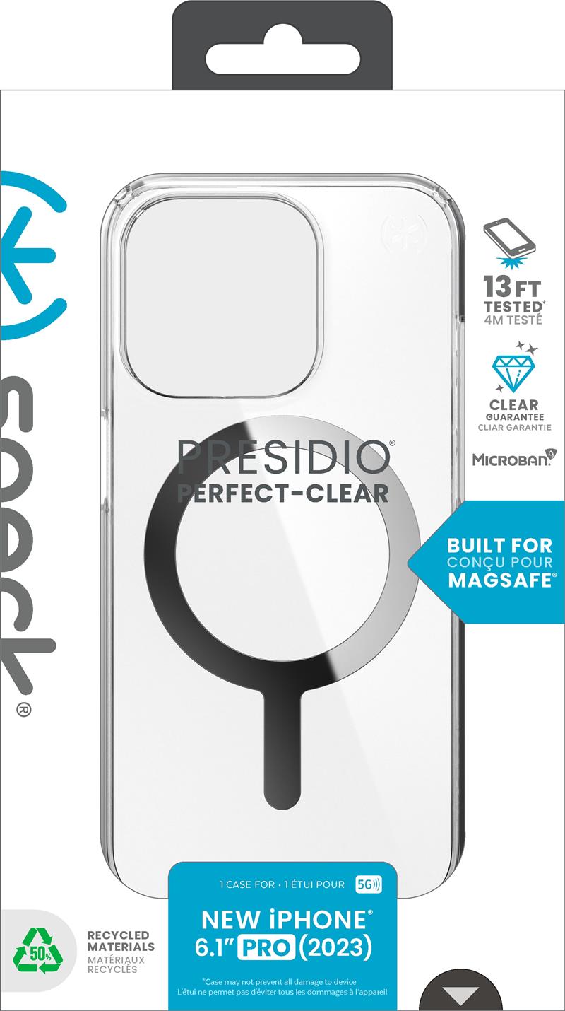 Speck Presidio Perfect Clear + MS Apple iPhone 15 Pro Clear - with Microban
