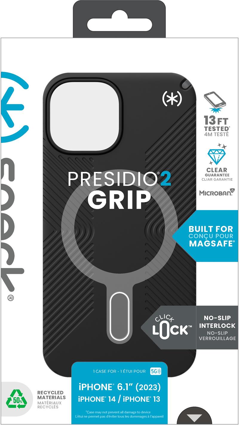 Speck Presidio2 Grip + ClickLock Apple iPhone 15 Black - with Microban
