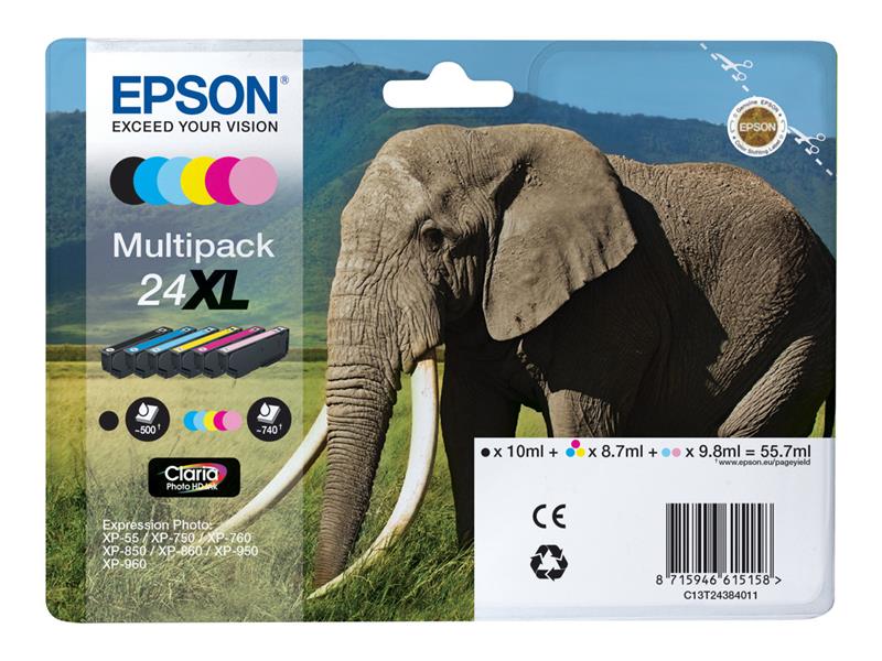 Epson Elephant Multipack 6-colours 24XL Claria Photo HD Ink