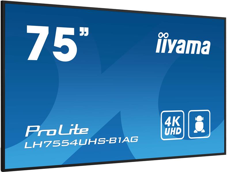 iiyama LH7554UHS-B1AG beeldkrant Digitale signage flatscreen 190,5 cm (75"") LCD Wifi 500 cd/m² 4K Ultra HD Zwart Type processor Android 11 24/7