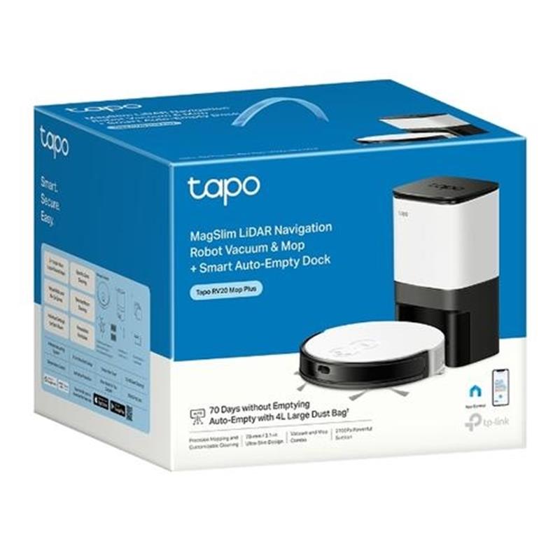 TP-Link Tapo RV20 Mop Plus robotstofzuiger 4 l Stofzak Zwart, Wit