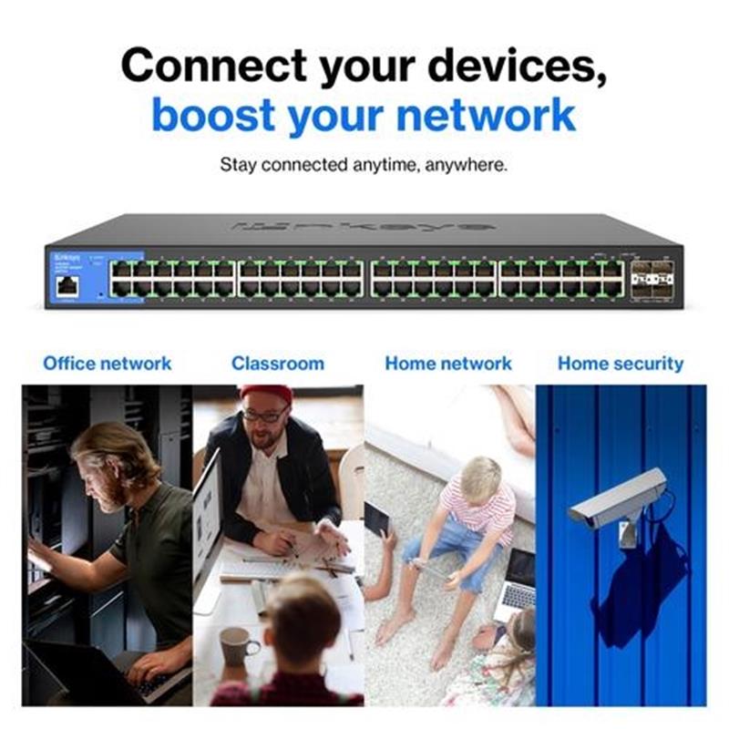Linksys 48-poorts beheerde Gigabit-netwerkswitch, met vier 10G-SFP+-uplinkpoorten