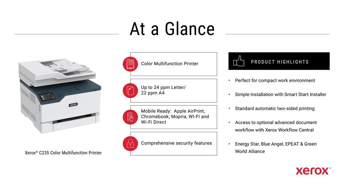 C235 - Multifunction Printer - Wireless - Duplex Copy - Print - Scan - Fax - A4 - 22ppm - 2 Trays