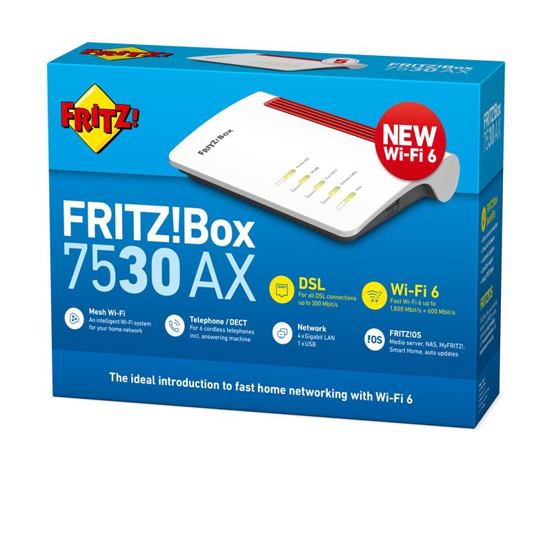 AVM FRITZ!Box 7530 AX draadloze router Gigabit Ethernet Dual-band (2.4 GHz / 5 GHz) Rood, Wit