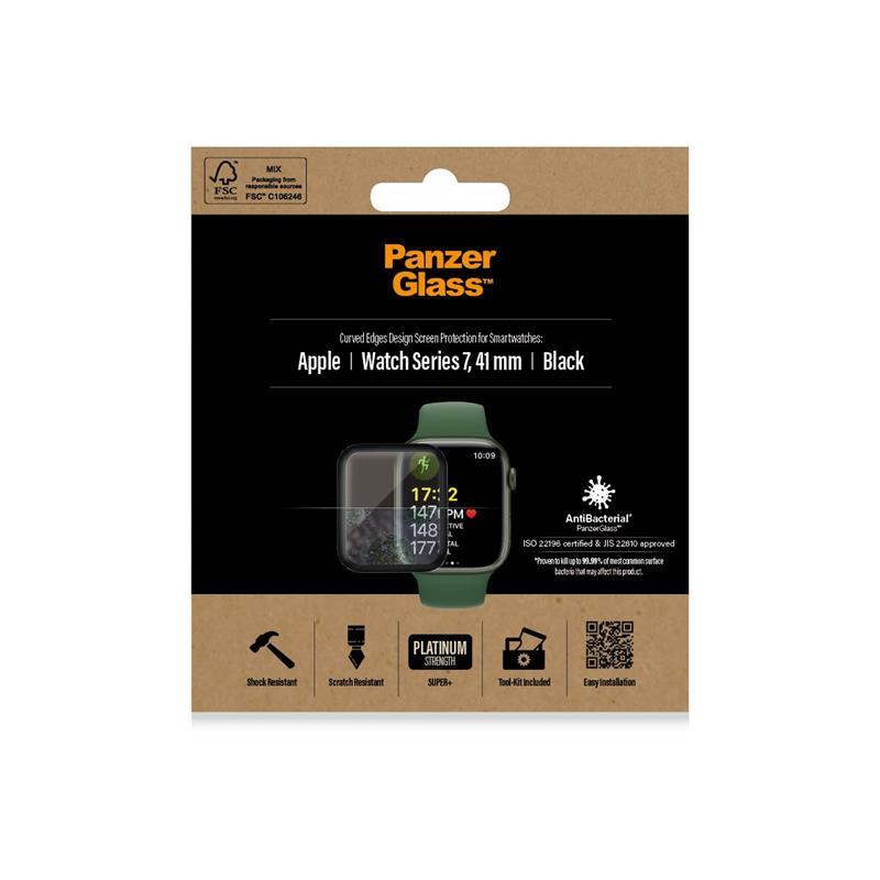 PanzerGlass PG Apple Watch 7 40mm Black Schermbeschermer Transparant Gehard glas, Thermoplastic polyurethaan (TPU)