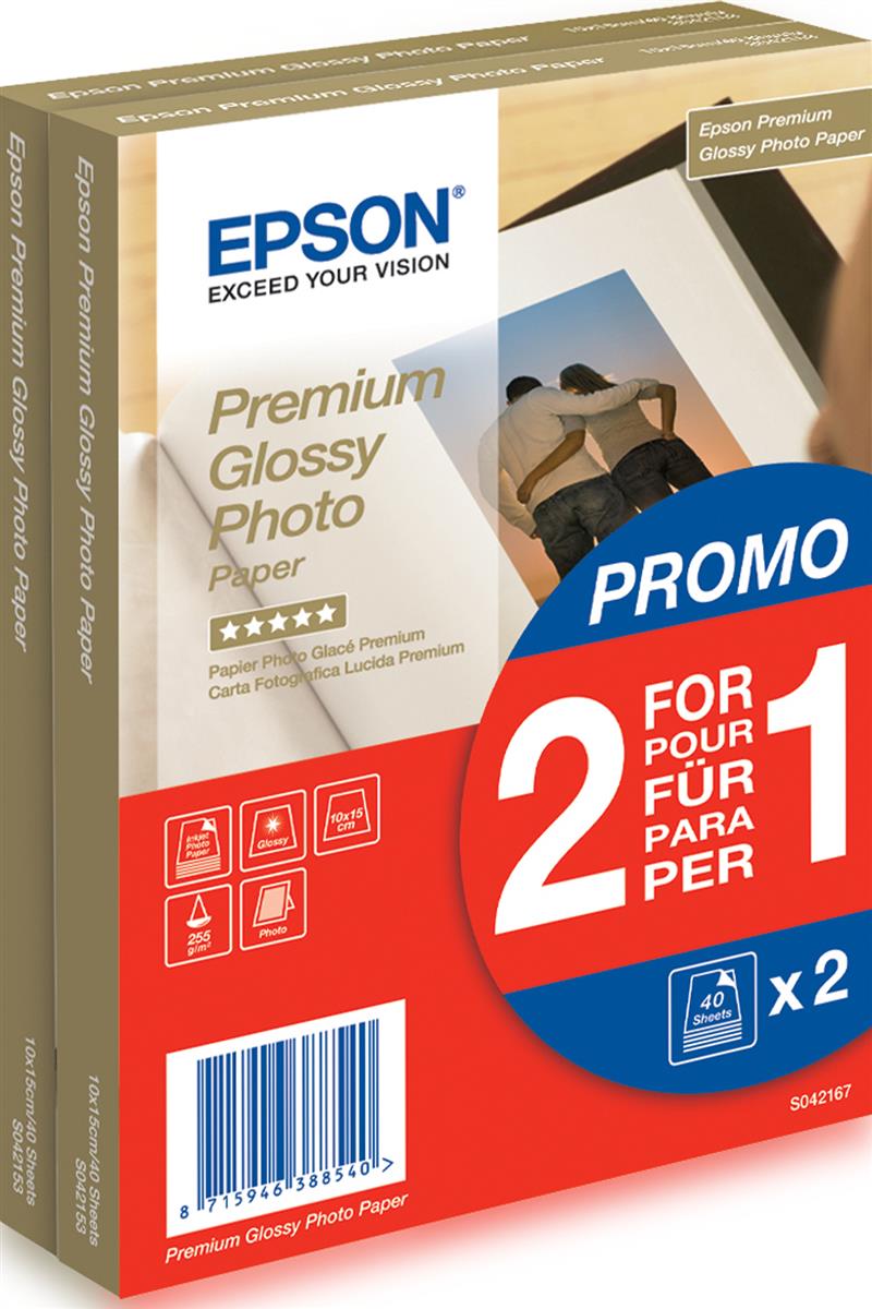 Epson Premium Glossy Photo Paper - 10x15cm - 2x 40 Vellen