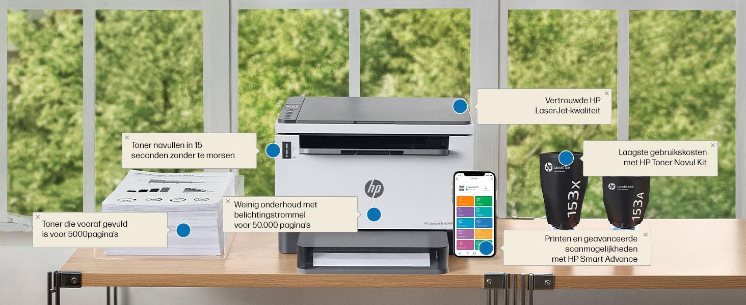 HP LaserJet Tank MFP 1604w printer, Zwart-wit, Printer voor Bedrijf, Printen, kopiëren, scannen, Scannen naar e-mail; Scannen naar e-mail/pdf; Scannen