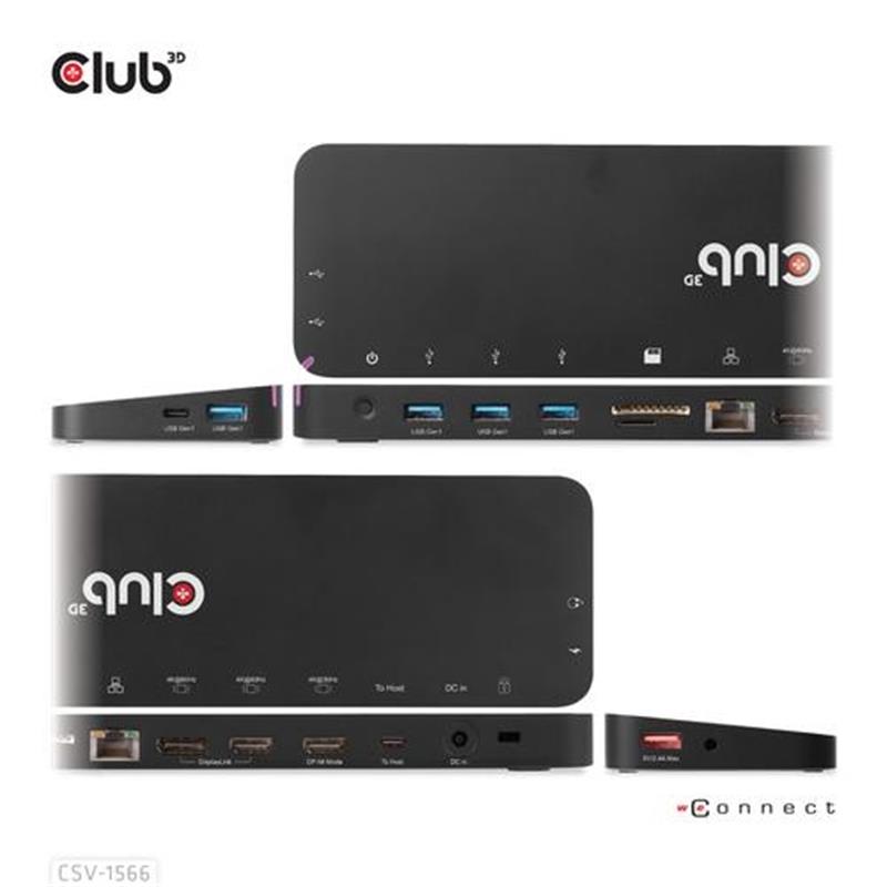 CLUB3D Universeel Docking station met 120W max/Power adapter voor het opladen van de allerzwaarste laptops met USB type C aansluiting, 2x HDMI, 1x DP(