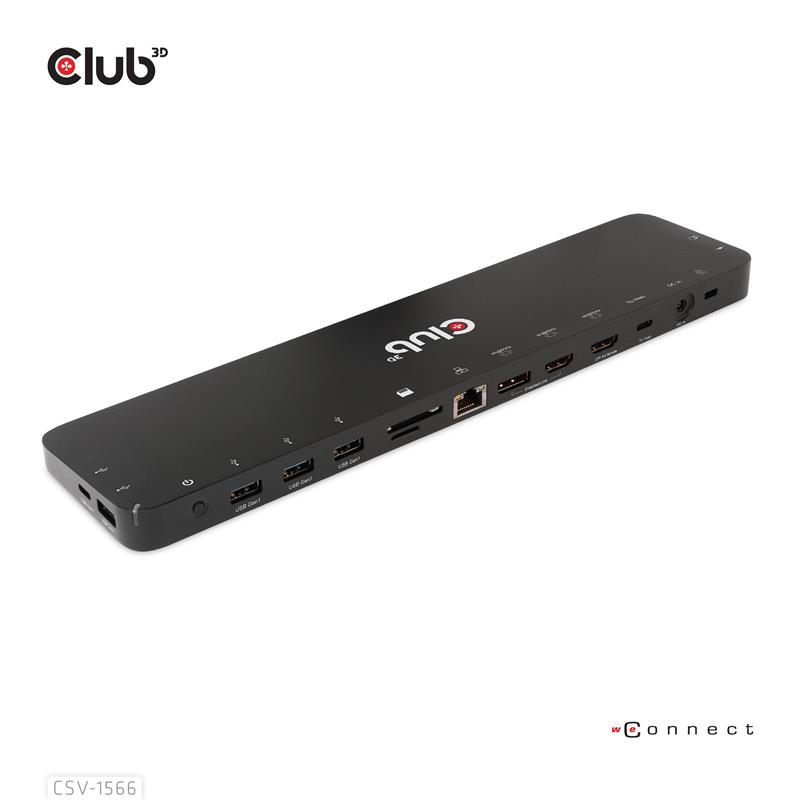 CLUB3D Universeel Docking station met 120W max/Power adapter voor het opladen van de allerzwaarste laptops met USB type C aansluiting, 2x HDMI, 1x DP(