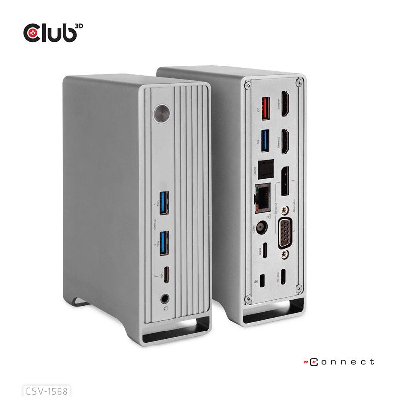 CLUB3D USB type C Universeel docking station 2x USB Gen2 Type-A 1x USB Gen1 Type-A 1x USB Type-A (ROOD) Smart Charging-poort 5V/2.4A Max. • 2x HDMI (D