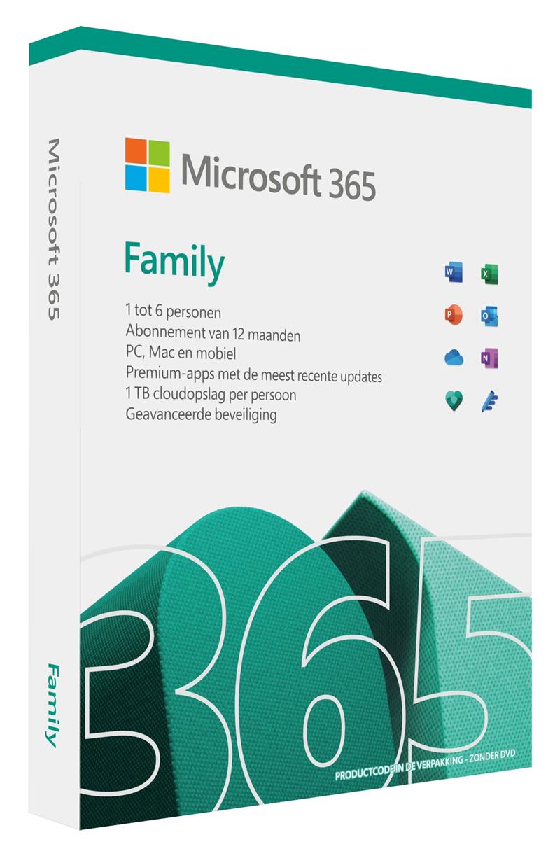Microsoft 365 Family Volledig 6 licentie(s) 1 jaar Engels, Italiaans